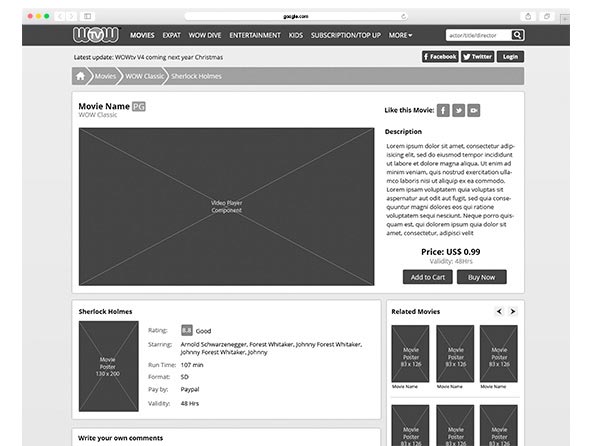 Video Listing Wireframe